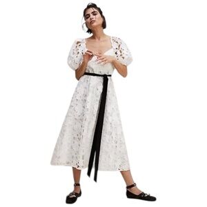 For Love & Lemons Marlene White Heart Embroidered Midi Dress Womens M